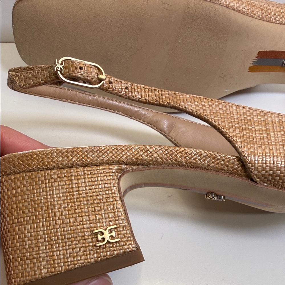 Sam Edelman Terra Tan Woven Slingback Block Heels - Picture 6 of 9